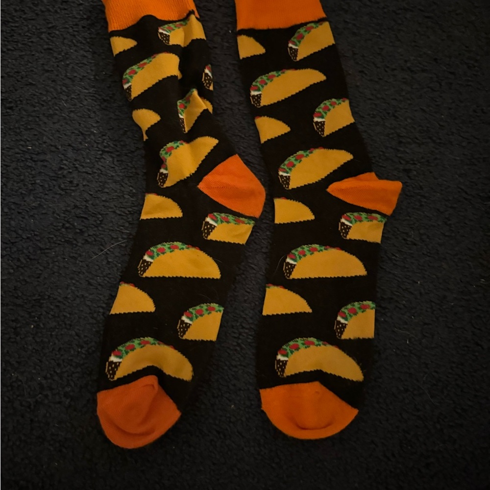 Taco Patterned Orange and Black Socks